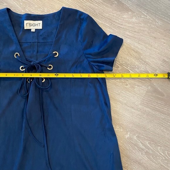 1st Sight Floral Lace Short Sleeve Mini Dress. Blue. Small. Resortwear, Cute - Picture 9 of 11